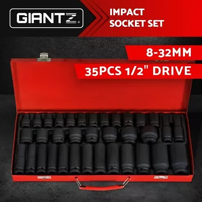 Giantz 35pcs 1/2  Drive Deep Impact Socket Set CR-V Steel Metric Sockets 8-32MM • $59.95