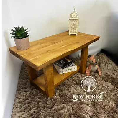 Rustic Farmhouse Solid Wood Coffee Table With Shelf And Live Edge Style • £179.99