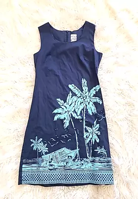 Disney Tiki Kingdom Mickey Minnie Mouse Dress 8 Blue Shift Hawaiian Womens • $27.95