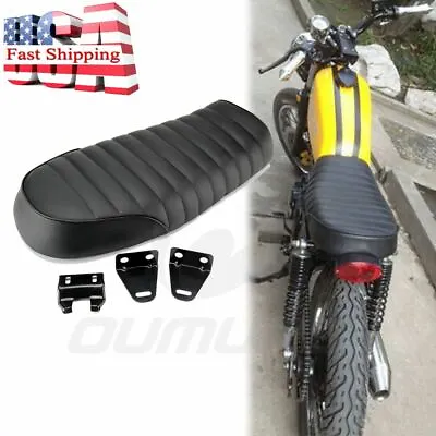 Black Hump Flat Seat Cafe Racer Cushion Saddle For Honda CB Yamaha SR Suzuki GS • $36.61