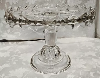 Antique Clear Glass Early American Dalzell Gilmore Hexagon Cake Stand 1890 • $25