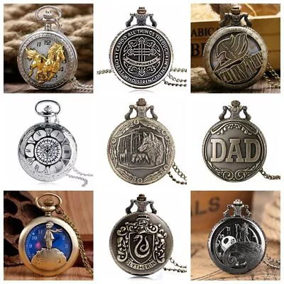 Mens Steampunk Quartz Movement Pocket Watch Lot With Necklace Chain Xmas Gifts • $7.88