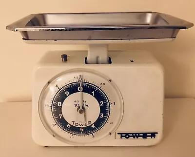 £4.99 • Buy Vintage Metal Tower Brand White Kitchen Weighing Scales W Chrome Tray