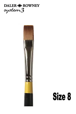 Daler Rowney System 3 Bright Flat Brush Size 8 Long Handle • £4.70