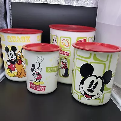 VTG Set Of 4 Tupperware Disney Canisters Mickey Mouse! IN PERFECT CONDITION! • $79