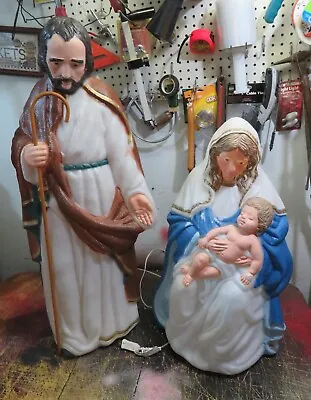 TPI Blow Mold Nativity Joseph 37  Mary And Jesus 25  Lights Up Yard Set Vintage • $59.47
