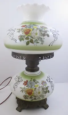 LARGE - HURRICANE GWTW PARLOR LAMP W/FLORAL PATTERN - 3 WAY - 23 1/2  TALL(DX1A) • $62.28