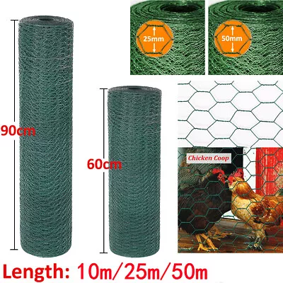 10-50M Green PVC Chicken Galvanised Wire Mesh Net Rabbit Aviary Garden Fence NEW • £18.89