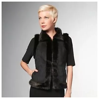 $33.77 • Buy V By Eva Faux Fur Trim Faux Suede Black Vest Size Medium Cute!