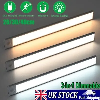 LED PIR Motion Sensor Strip Light USB Rechargeable Magnetic Cabinet Closet Lamp • £8.69