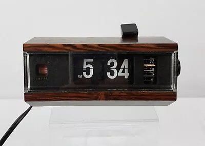 Vintage Copal Flip & Alarm Clock Made In Japan Model No. 227 Wood Grain **WORKS! • $53