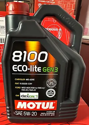 MOTUL 8100 ECO-LITE GEN3 5W20 5 LITER BOTTLE 100% SYNTHETIC Fuel Economy 111360 • $38.99