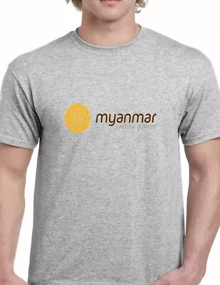 Myanmar National Airlines Travel Asia Tee Yellow Black Sport Gray Cotton T-Shirt • $18.99