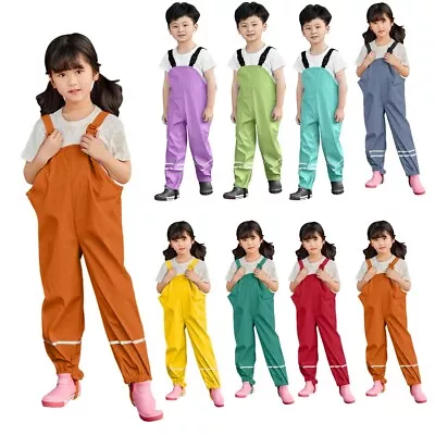 £9.99 • Buy Toddler Kids Boys Girls Rain Dungarees Waterproof Windproof Rain Trousers NEW
