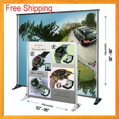 8' Telescopic Banner Stand  Backdrop Wall Exhibitor Trade Show Display Pop Up • $79.75