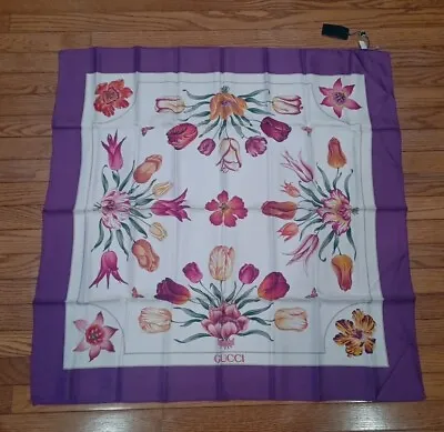 Vintage Gucci TULIPANI  TULIP Flowers  Silk Scarf 33”x33  NWT Ref821 • $99.99