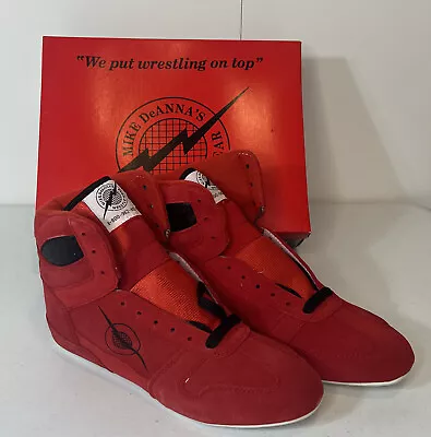 NIB Iowa Mike DeAnna Wrestling Shoes Vintage Red Men’s Size 7.5 Lightning Bolt • $375