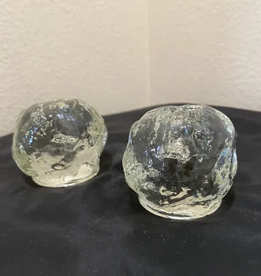 VTG Snowball Candle Holders Set Miniature Clear Glass Taper Colonial Candle • $13.59