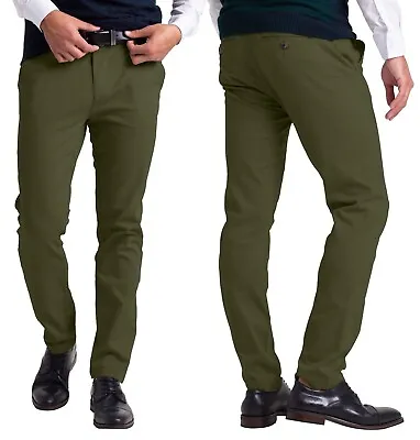 Mens Chino Slim Fit Workwear Casual Comfort Stretch Cotton Flat Front Full Pants • $20.87