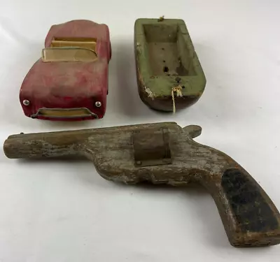 Vintage Folk Art Handmade Toy Wood Gun Car & Boat • $9.99