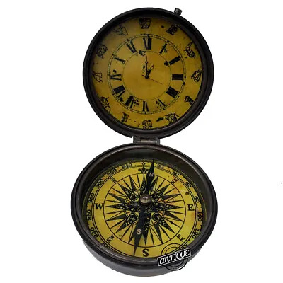 $33 • Buy Antique Pocket Watch Brass Nautical Compass Vintage Desk Clock Décor Gift Items 