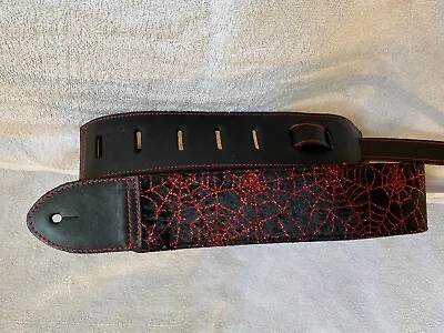 $45.33 • Buy Unique Black Leather With Red Spiderweb Guitar/bass Strap