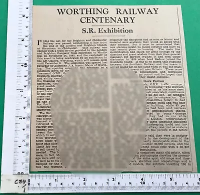 Worthing Railway Centenary S.R. Exhibiton Press Cutting 1945 Southern Railway • £3.95