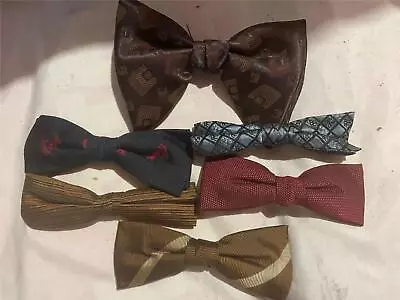 Vtg Mens Bow Tie Large Small Clip On Stripe Polka Dot Red Gold Brown Blue 6 Lot • $26