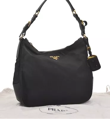 Authentic PRADA Vintage Nylon Tessuto Saffiano Leather Shoulder Bag Black 1484J • $300
