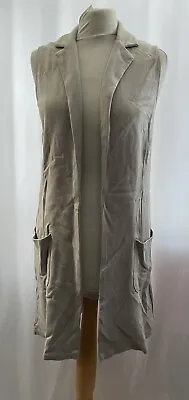 Wallis Sleeveless Long Waistcoat Size S Grey Collar Open Polyester Womens • £7.19