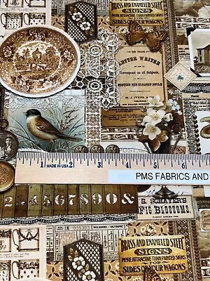MODA Retro Look Birds Flowers Ads 100% Cotton Fabric By The Yard 7460 19 Brown • $9.75