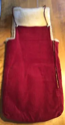 Vtg Sherpa Wool Red Corduroy Child’s Wooden Sled Pad Cover Warm!   35 X 16” • $75