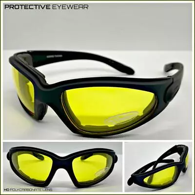 MOTORCYCLE Day Or Night Riding Padded Protective SUN GLASSES Eyewear Yellow Lens • $14.99