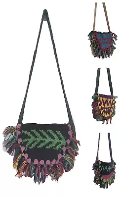 £9.95 • Buy Vintage Knit Design Sling Shoulder Bag With Tassels Hippy Boho Nepal Colour