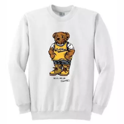 NEW Streetwear On Demand BIGGIE BEAR WHITE Crew Sweater SMALL-3XLARGE LIMITED • $99.48