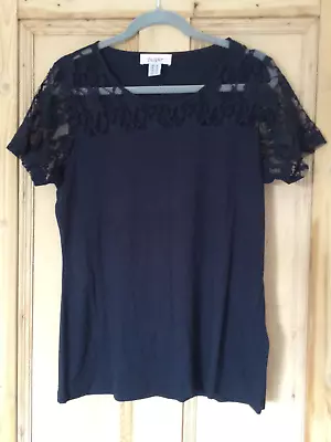 Linea Tesini @ Kaleidoscope Size 16 Navy Blue Lace Trim Short Sleeve T-Shirt TOP • £19.99