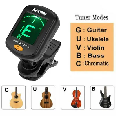 $12.39 • Buy LCD Chromatic Acoustic Electric Guitar Bass Ukulele Banjo Violin Tuner AT-01A