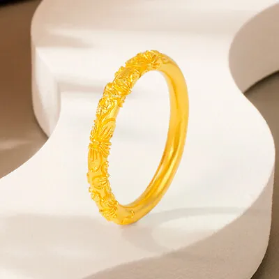 999 Pure 24K Yellow Gold Ring For Women Men Thin 3D Flower Band Ring US Size 7 • $110.54