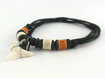 Necklace Men Kid Son Real Shark Tooth Pendant Black Orange Bead Collectibles NEW • $15.99