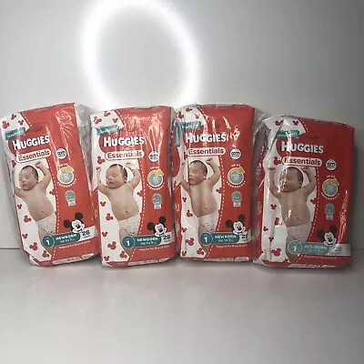 $55 • Buy 4 X Huggies Essentials Newborn Babies Size 1 Nappies 28 Pack Mickey Mouse