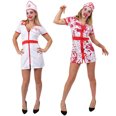 Adult Bloody Sexy Nurse Zombie Costume Ladies Scary Halloween Horror Fancy Dress • £14.99