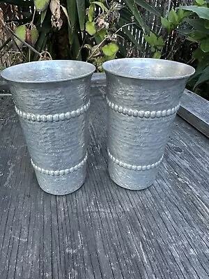 Pair Of Vintage Aluminum Ice Tea Tumblers  12 Oz  Hammered Beaded Design • $21.95