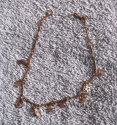 Vintage Goldtone Chain Anklet/Bracelet With Heart Moon & Star Charms ~ 9 7/8  • $3.19