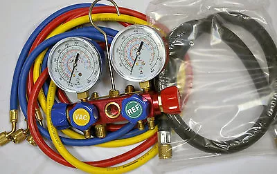 R410a 4-Way Manifold Gauge With Hose Set Professional HVAC Charge Test Recovery • $79.97