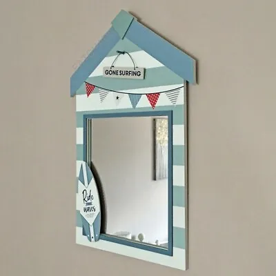Rectangle Bathroom Wall Mirror 48cm Wooden Beach Hut Nautical Coastal Decoration • £24.95