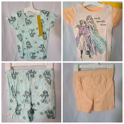 Disney Frozen Girls Pajamas 4 Pc Elsa Anna Cotton PJ Short Sleeve Shorts Size 6 • $9.99