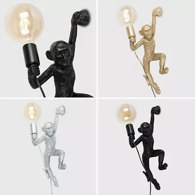 Monkey Holding A Light Bulb Wall Light Fitting Modern Retro Design LED Lighting • £29.69