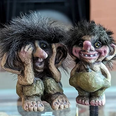 NyForm Original Troll Lot Of 2 Figures 177 18 Norway Vtg Peeking Mischief Art • $42