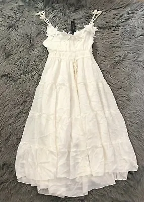 I.Madeline Floral Appliqué Dress Cream Floral Gauzy Midi Sz S Garden Tea Dress • $39.99