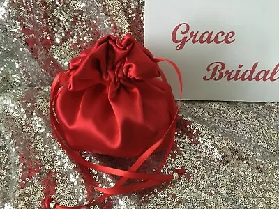£4.99 • Buy STRAWBERRY RED SATIN DOLLY BAG BRIDAL BRIDESMAID FLOWER GIRL BNIP *free Swatches